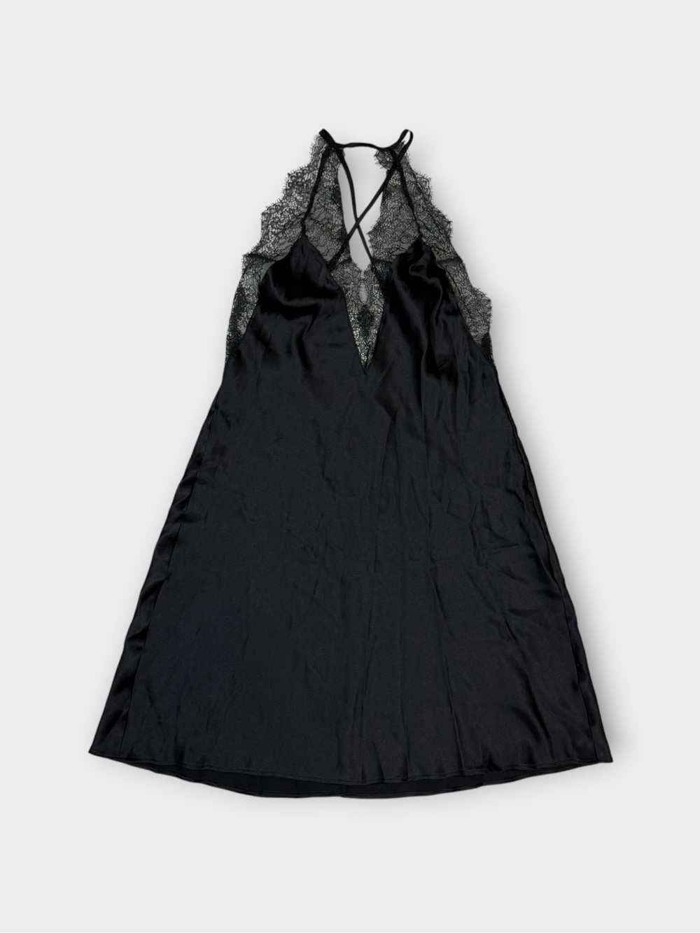 Victoria’s Secret Black Satin & Lace Halter Slip Mini — Size S